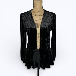 Kim & Cami Black Velvet Peplum Tie Front Top Jacket Dark Romantic Layer Y2K Sz M